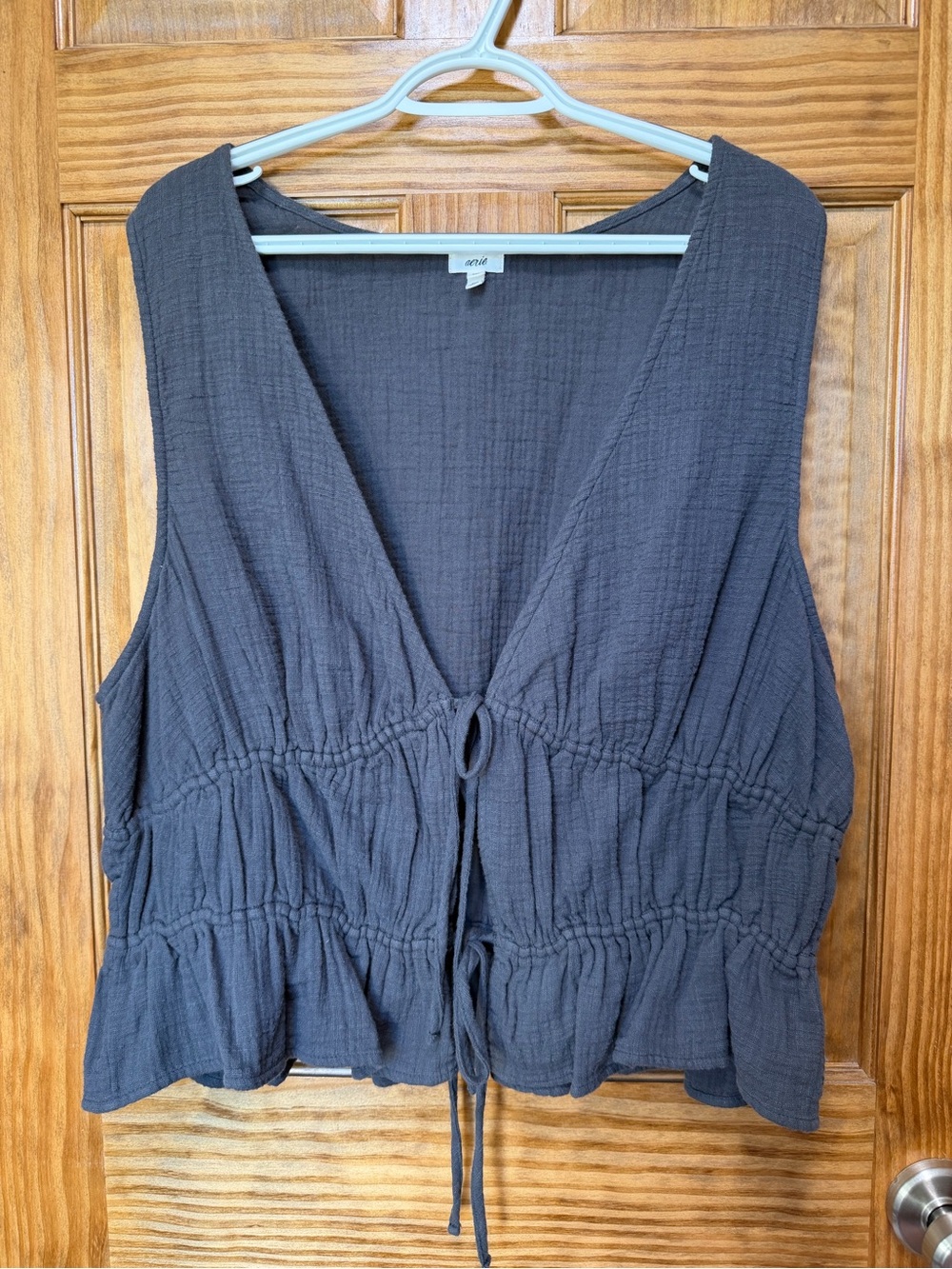 Aerie 100% Cotton Charcoal Gray Tie-Front Top- Size XXL - Picture 1 of 5